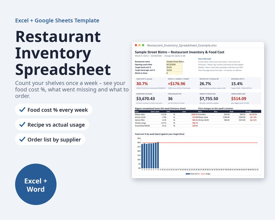 Restaurant Inventory Spreadsheet — Preview 1