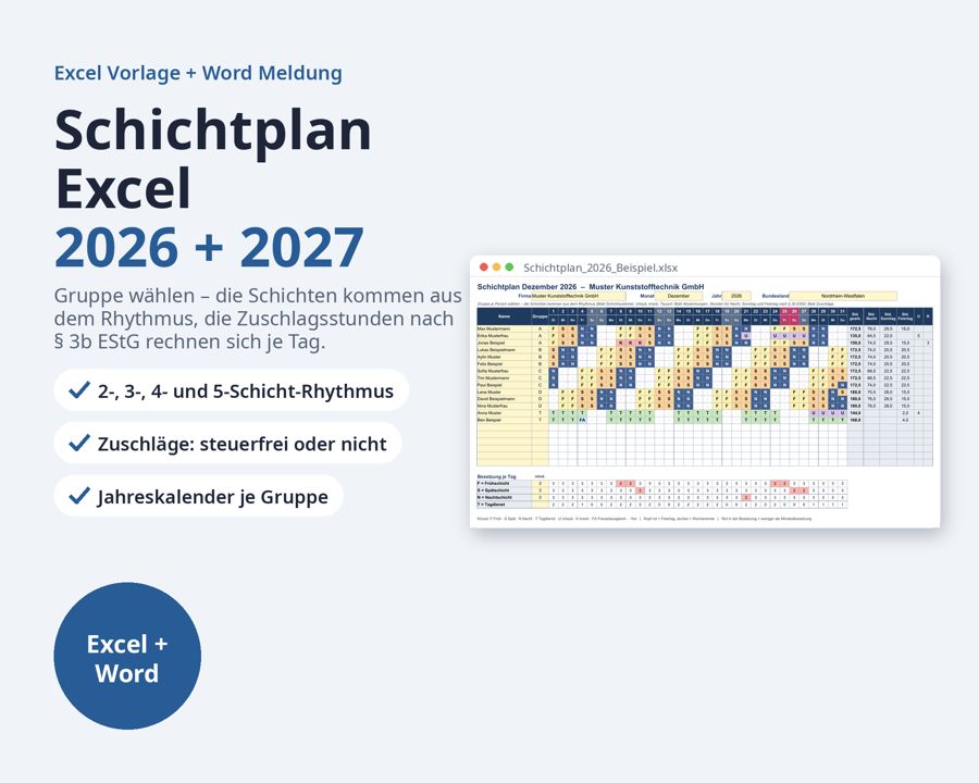 Schichtplan Excel 2027 Vorlage — Vorschau 1