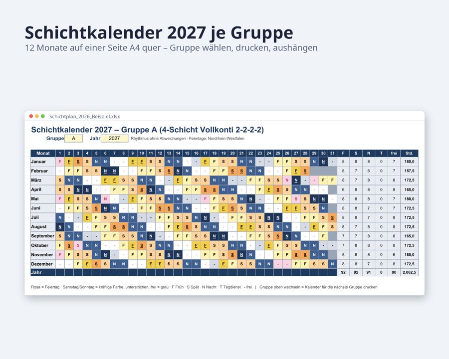 Schichtplan Excel 2027 Vorlage — Vorschau 4