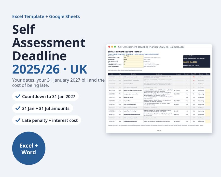 Self Assessment Deadline Planner 2025/26 UK — Preview 1