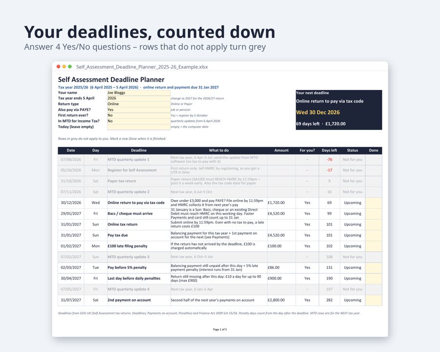 Self Assessment Deadline Planner 2025/26 UK — Preview 2