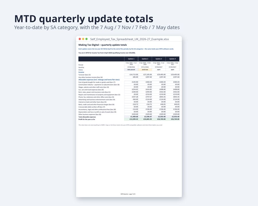 Self Employed Tax Spreadsheet UK 2026/27 — Preview 3