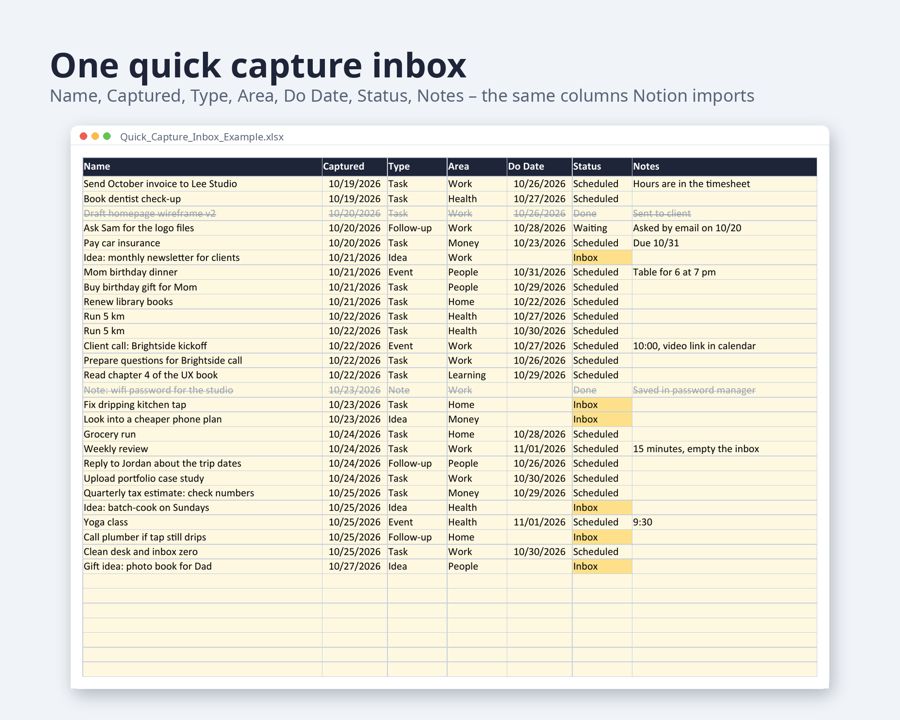 Simple Notion Weekly Planner with Quick Capture Inbox — Preview 3
