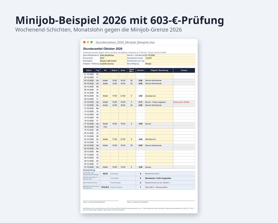 Stundenzettel Vorlage 2026 2027 Excel — Vorschau 4