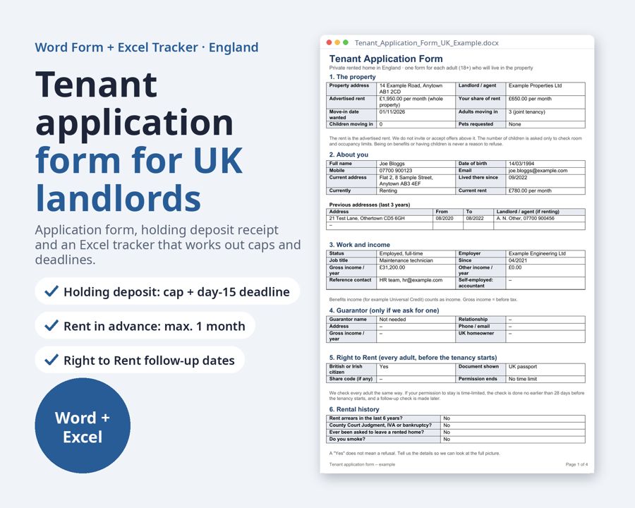Tenant Application Form UK Landlord — Preview 1