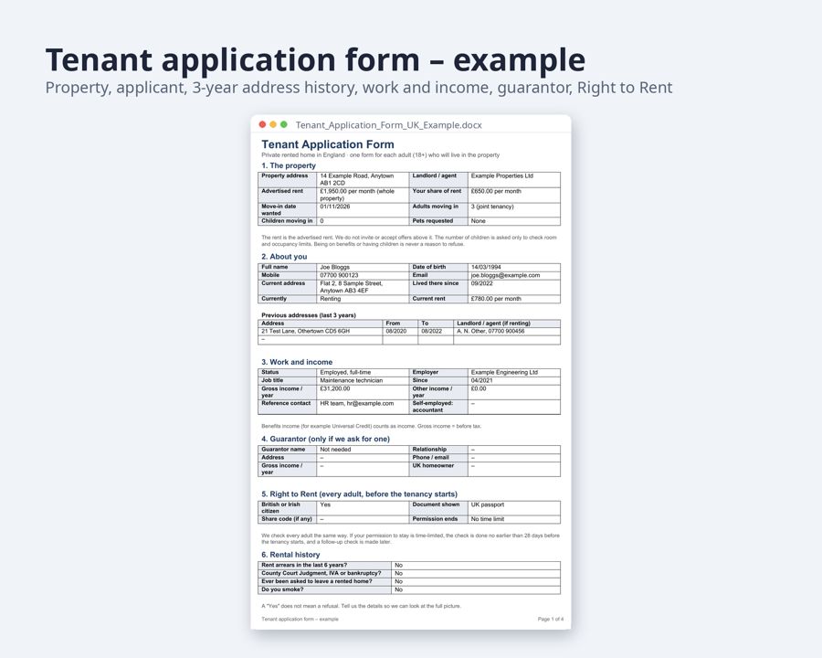 Tenant Application Form UK Landlord — Preview 2
