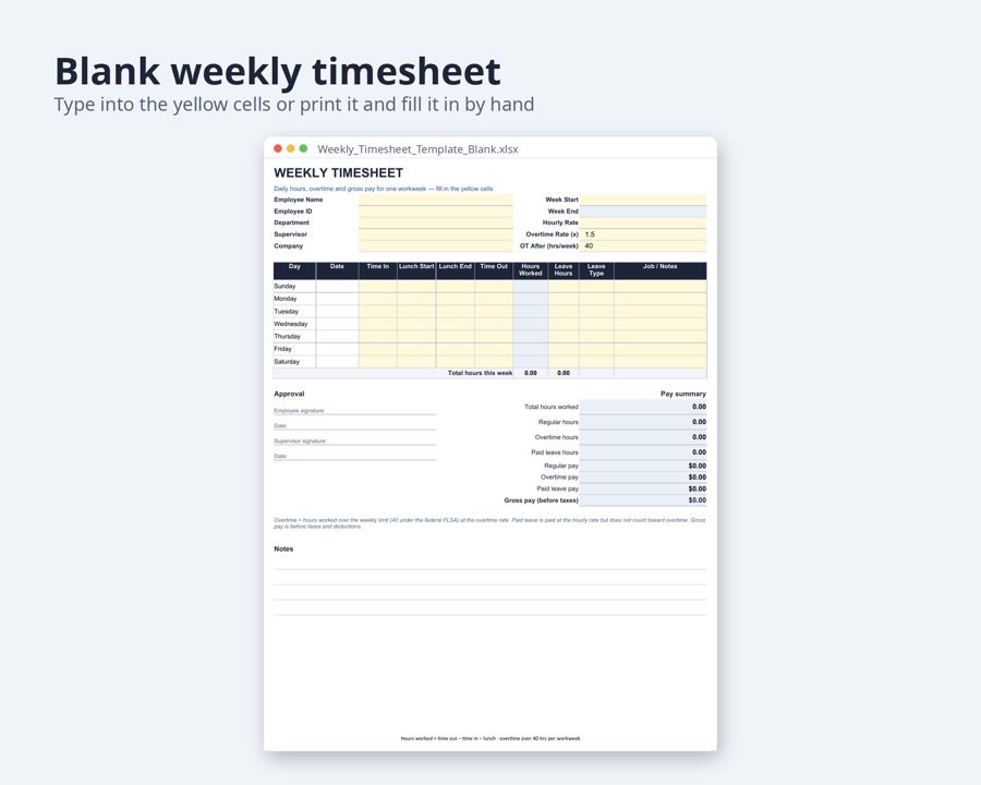 Timesheet Template Excel Weekly and Biweekly — Preview 4