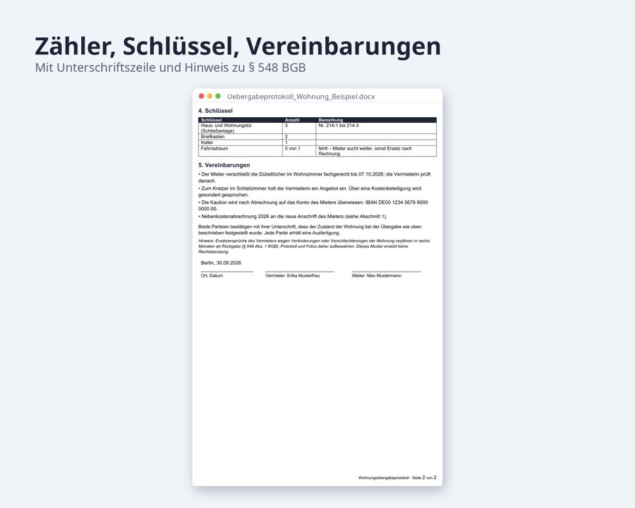 Übergabeprotokoll Wohnung Vorlage, Word + Excel — Vorschau 3