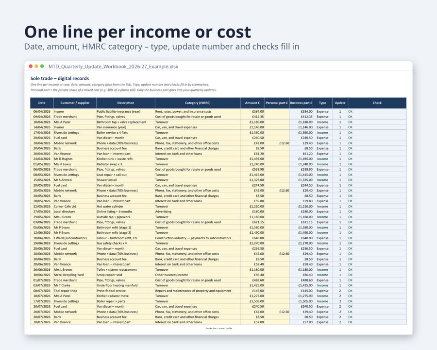 MTD for Income Tax Quarterly Bridging Spreadsheet, Sole Traders & Landlords — Preview 4