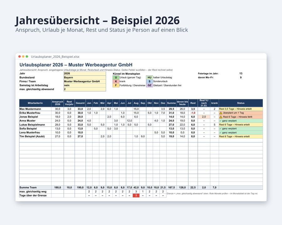 Urlaubsplaner Excel 2026 2027 — Vorschau 2