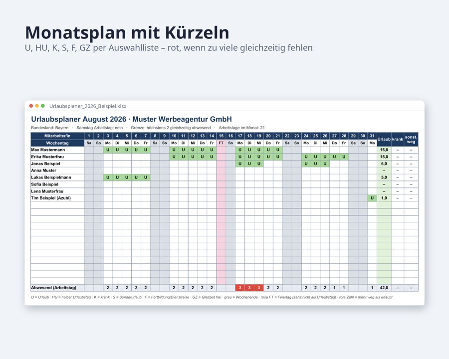 Urlaubsplaner Excel 2026 2027 — Vorschau 3