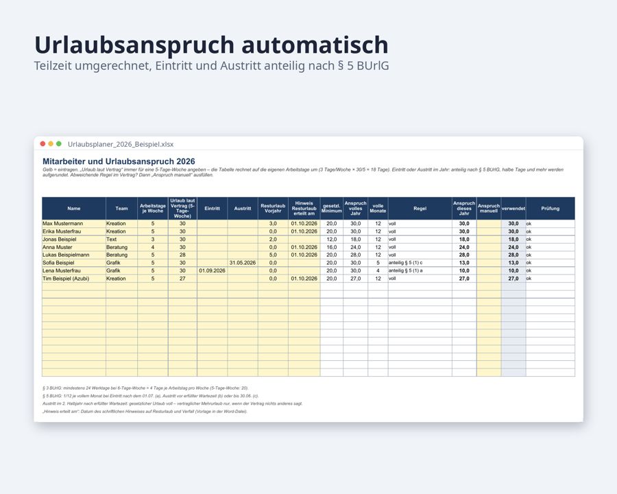 Urlaubsplaner Excel 2026 2027 — Vorschau 4