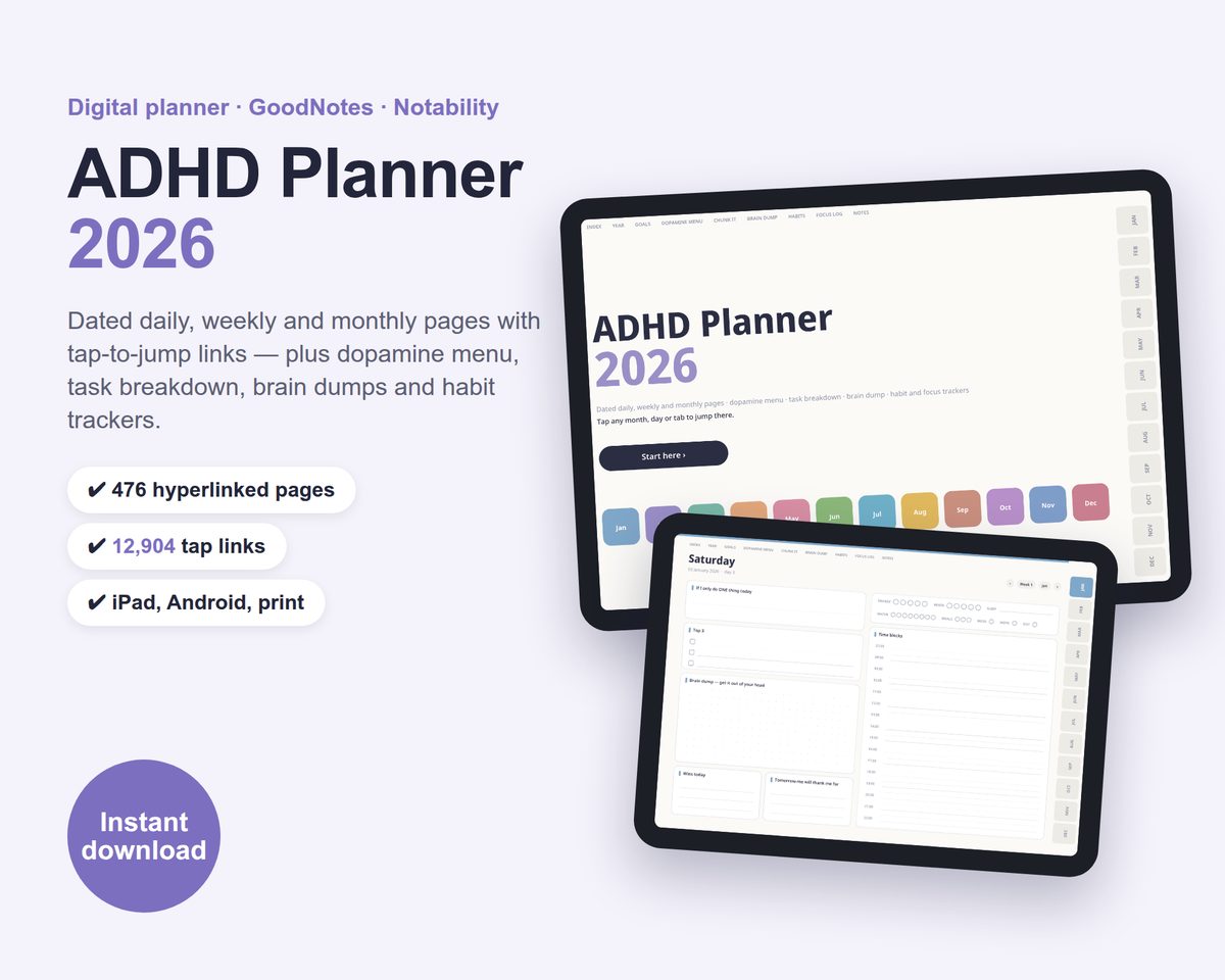 ADHD Planner 2026 — digital planner for GoodNotes