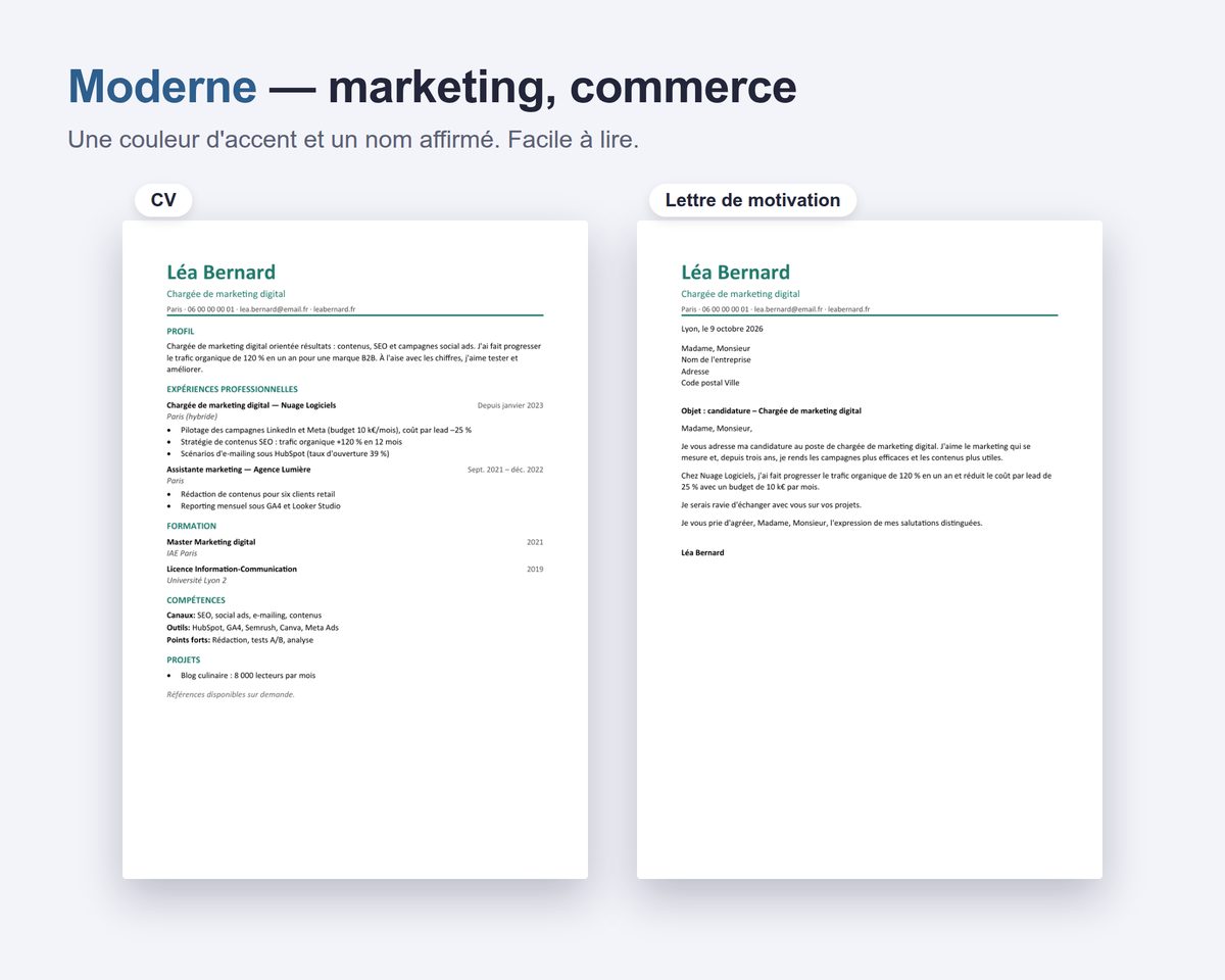 Modèles de CV 2026 — compatibles ATS, avec lettres de motivation