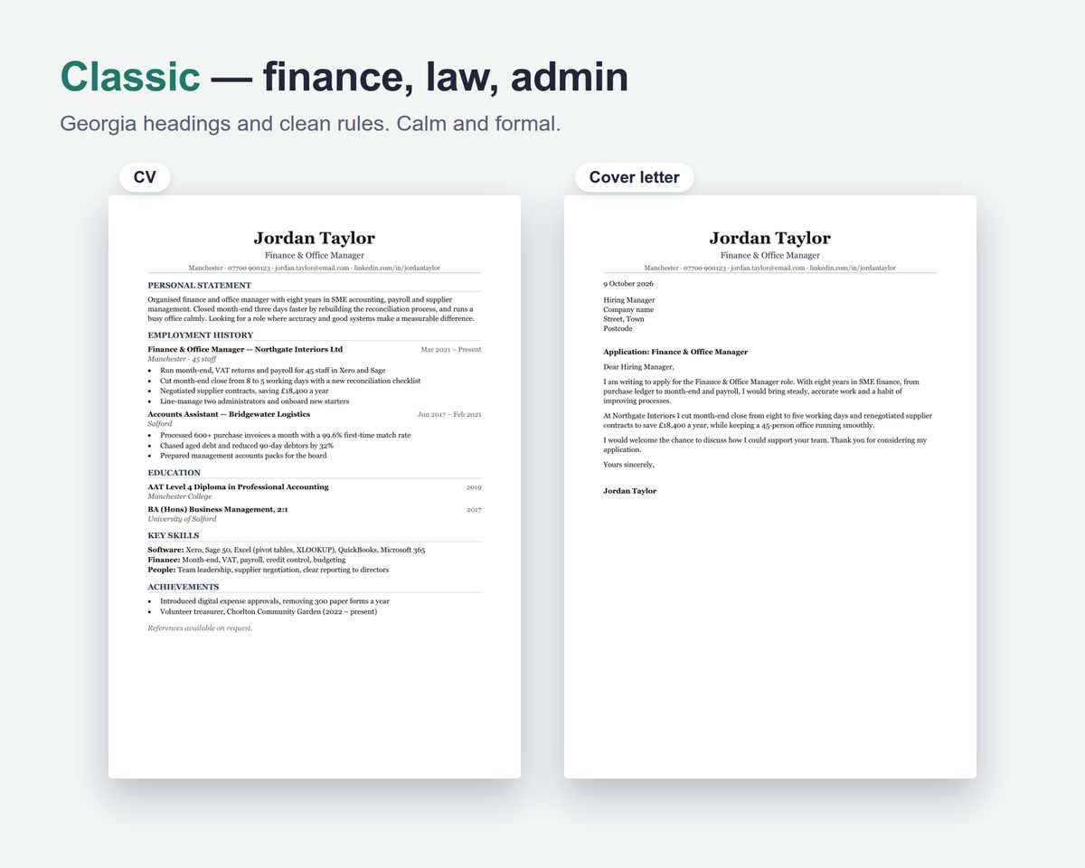 CV Template UK 2026 — ATS-friendly, with cover letters