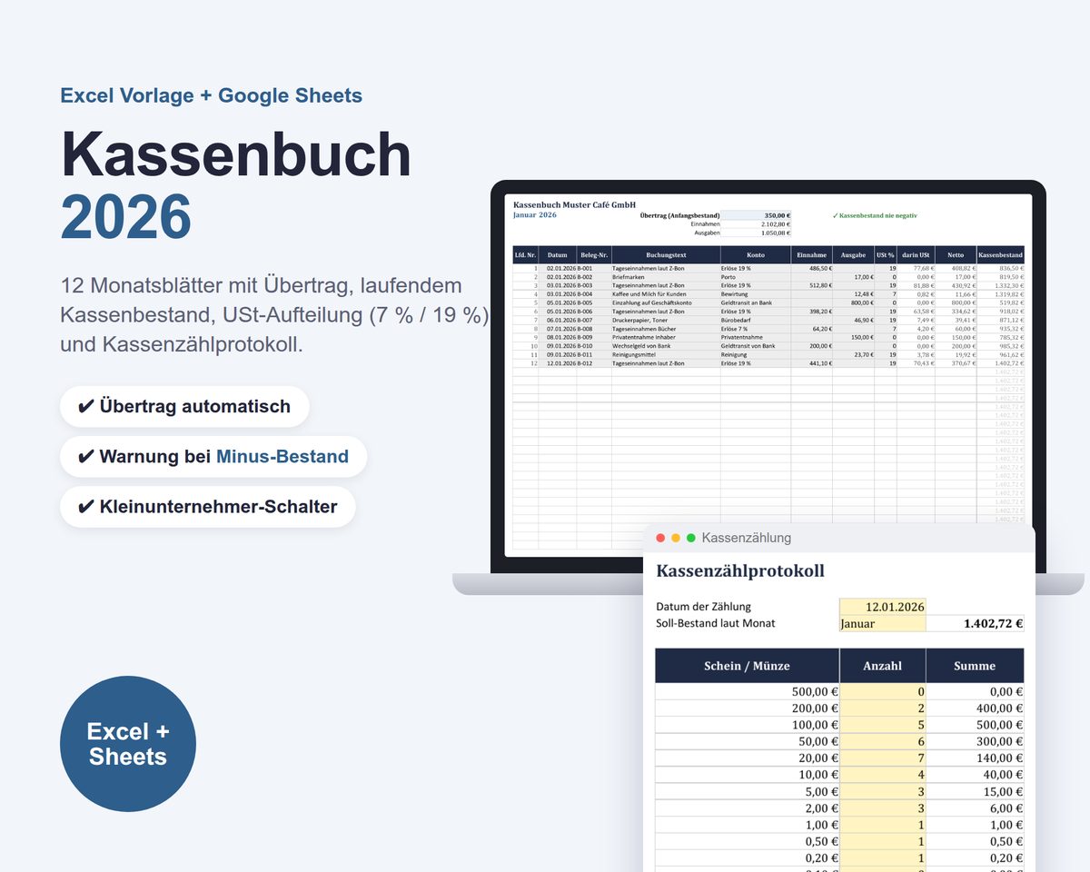 Kassenbuch Excel Vorlage 2026