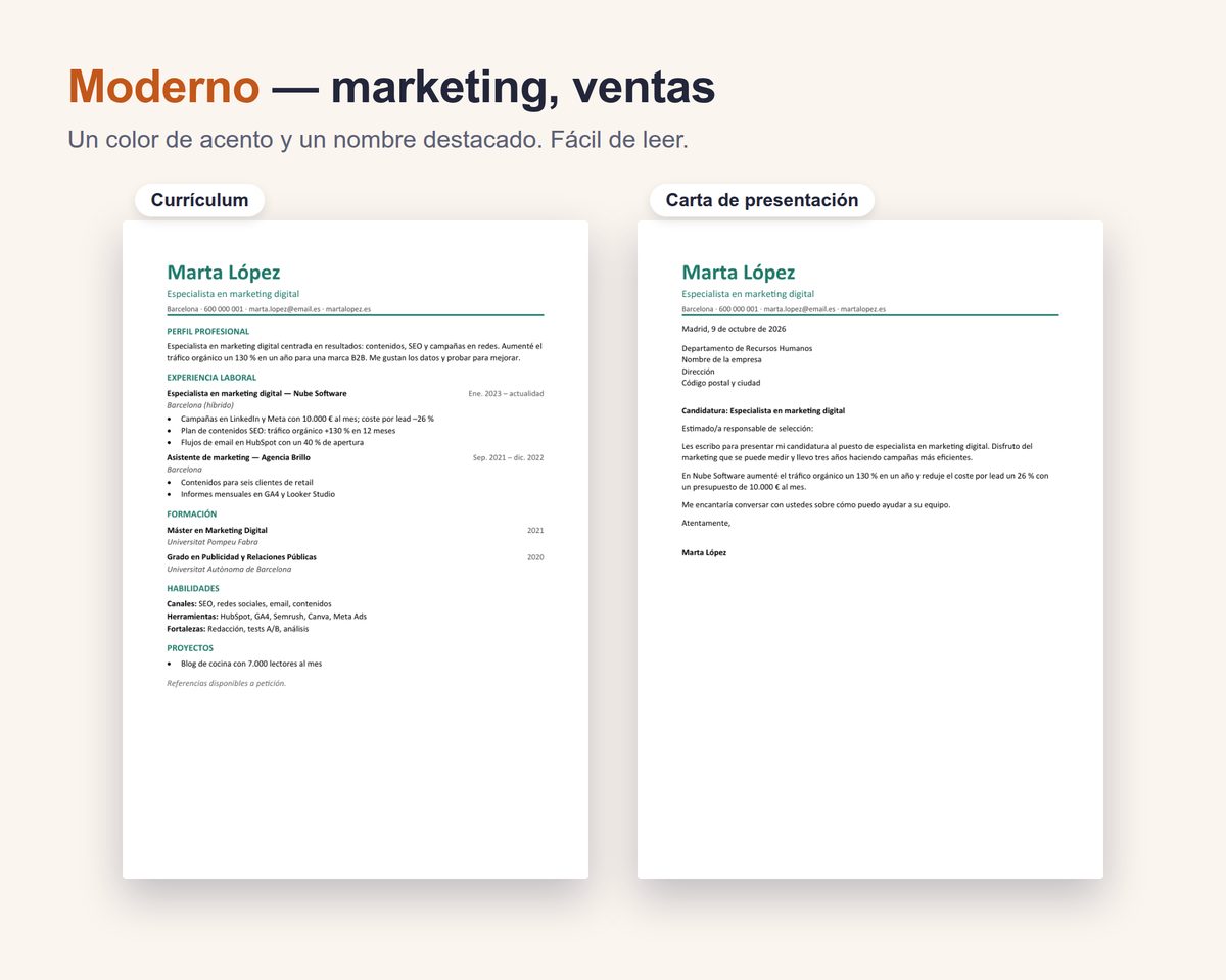 Plantillas de currículum 2026 — compatibles con ATS, con cartas