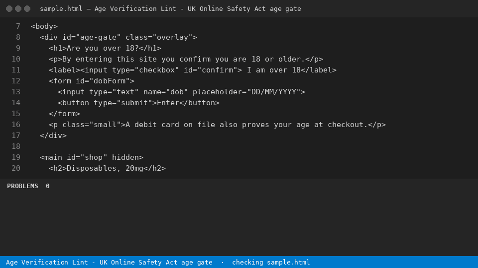 Age Verification Lint - UK Online Safety Act age gate — finds the line