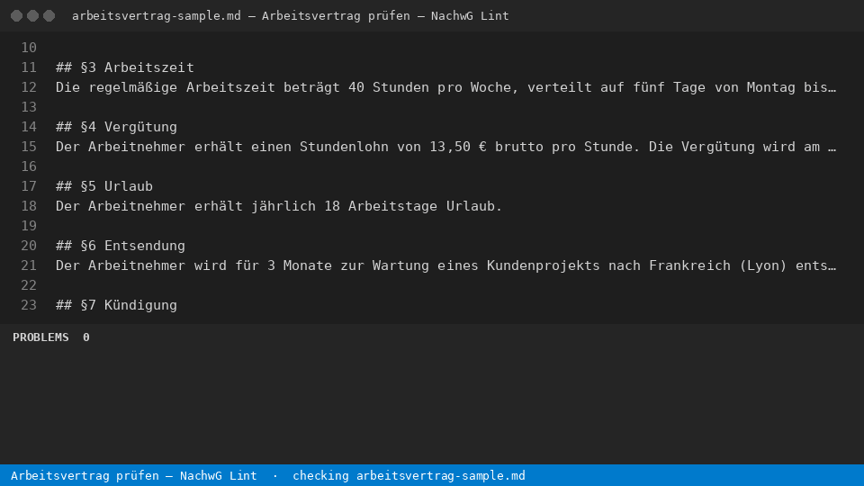 Arbeitsvertrag prüfen – NachwG Lint — finds the line