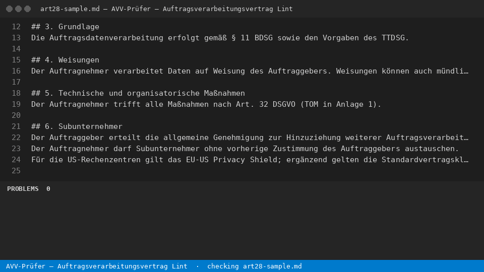 AVV-Prüfer – Auftragsverarbeitungsvertrag Lint — finds the line