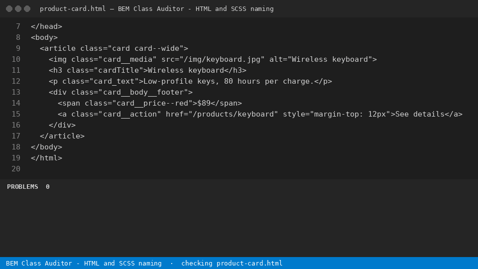 BEM Class Auditor - HTML and SCSS naming — finds the line