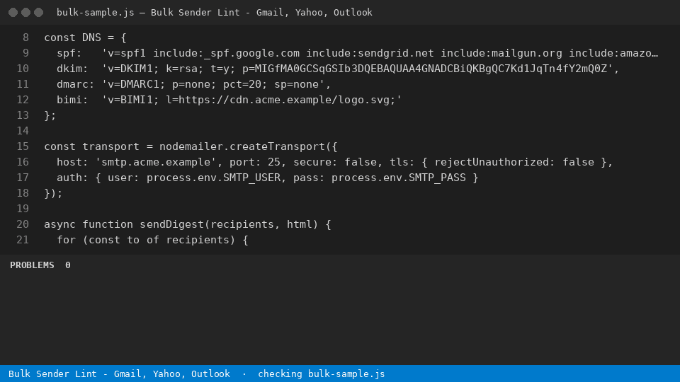 Bulk Sender Lint - Gmail, Yahoo, Outlook — finds the line