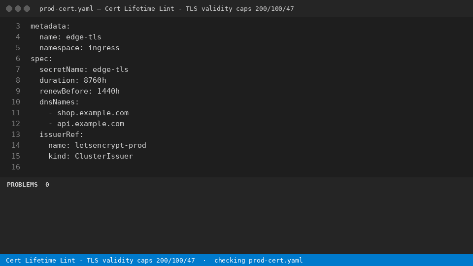 Cert Lifetime Lint - TLS validity caps 200/100/47 — finds the line