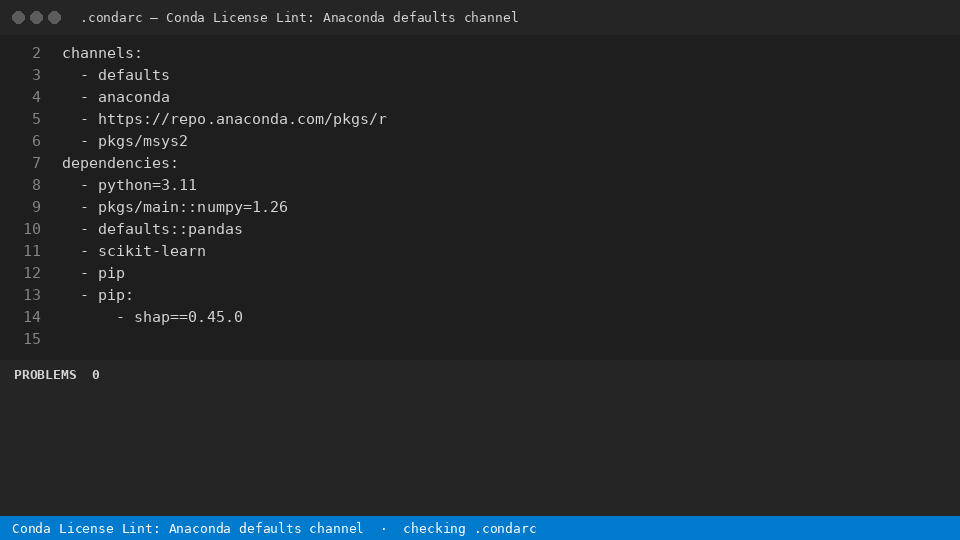 Conda License Lint: Anaconda defaults channel — finds the line