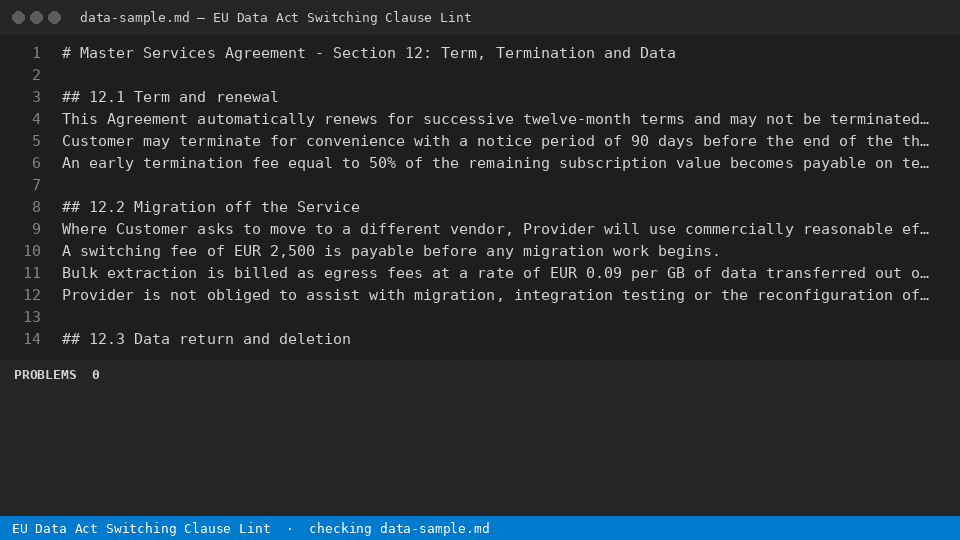EU Data Act Switching Clause Lint — finds the line