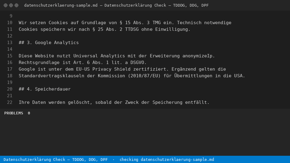 Datenschutzerklärung Check – TDDDG, DDG, DPF — finds the line