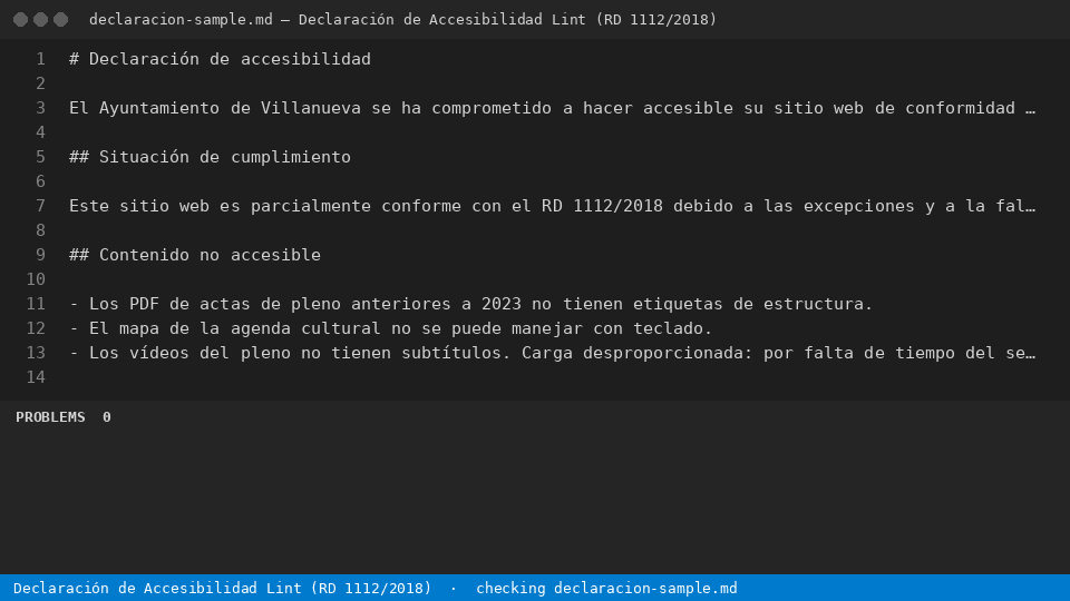 Declaración de Accesibilidad Lint (RD 1112/2018) — finds the line