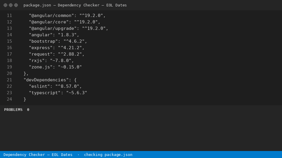 Dependency Checker — EOL Dates — finds the line