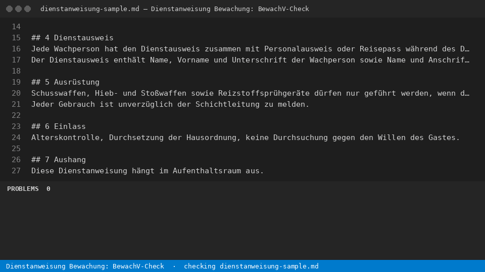 Dienstanweisung Bewachung: BewachV-Check — finds the line