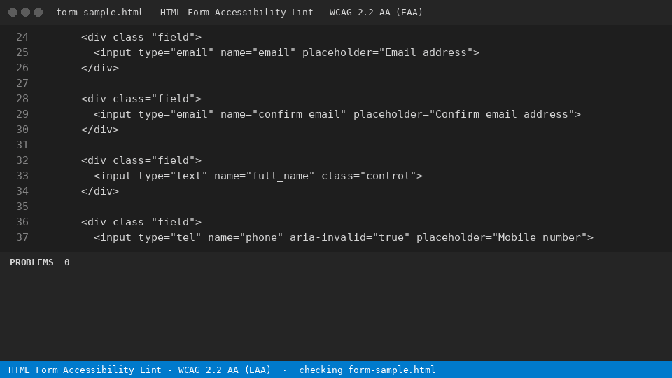 HTML Form Accessibility Lint - WCAG 2.2 AA (EAA) — finds the line