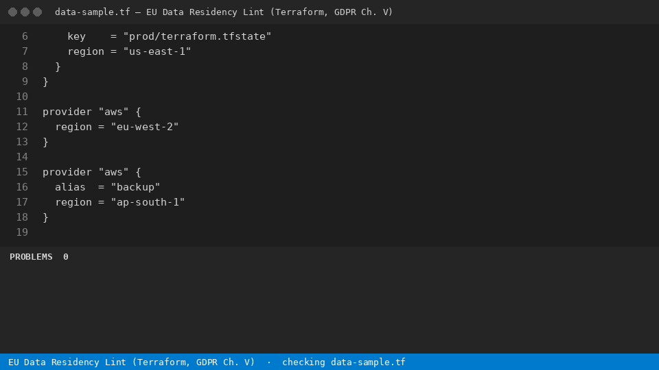 EU Data Residency Lint (Terraform, GDPR Ch. V) — finds the line