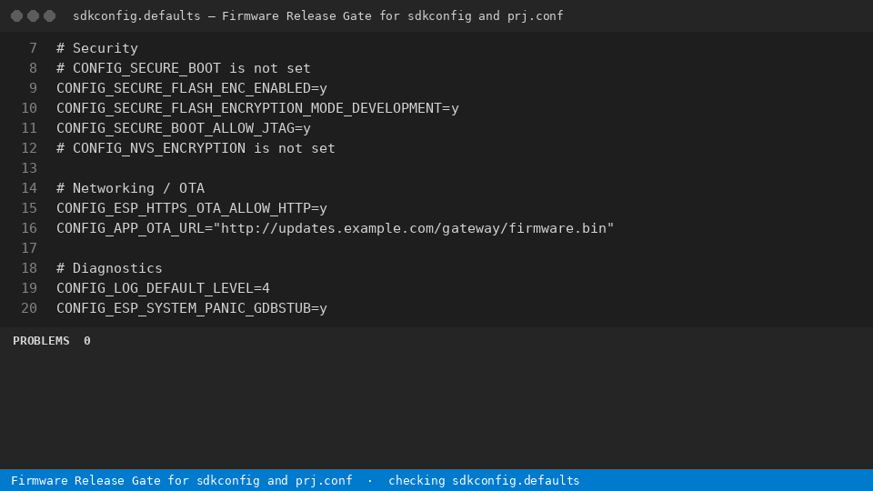 Firmware Release Gate for sdkconfig and prj.conf — finds the line