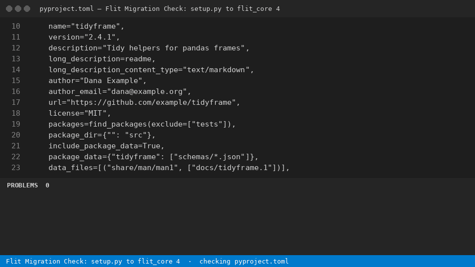 Flit Migration Check: setup.py to flit_core 4 — finds the line