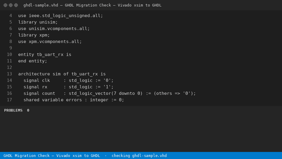 GHDL Migration Check — Vivado xsim to GHDL — finds the line