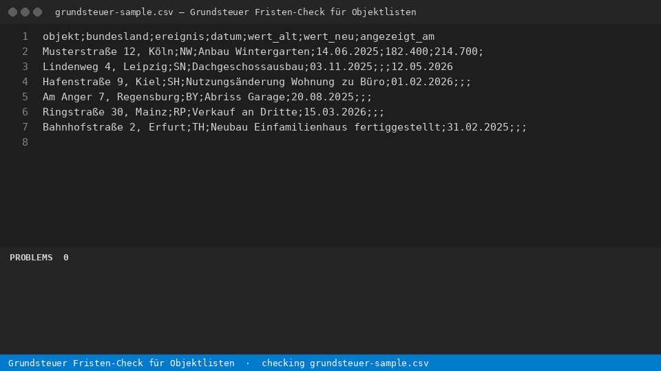 Grundsteuer Fristen-Check für Objektlisten — finds the line