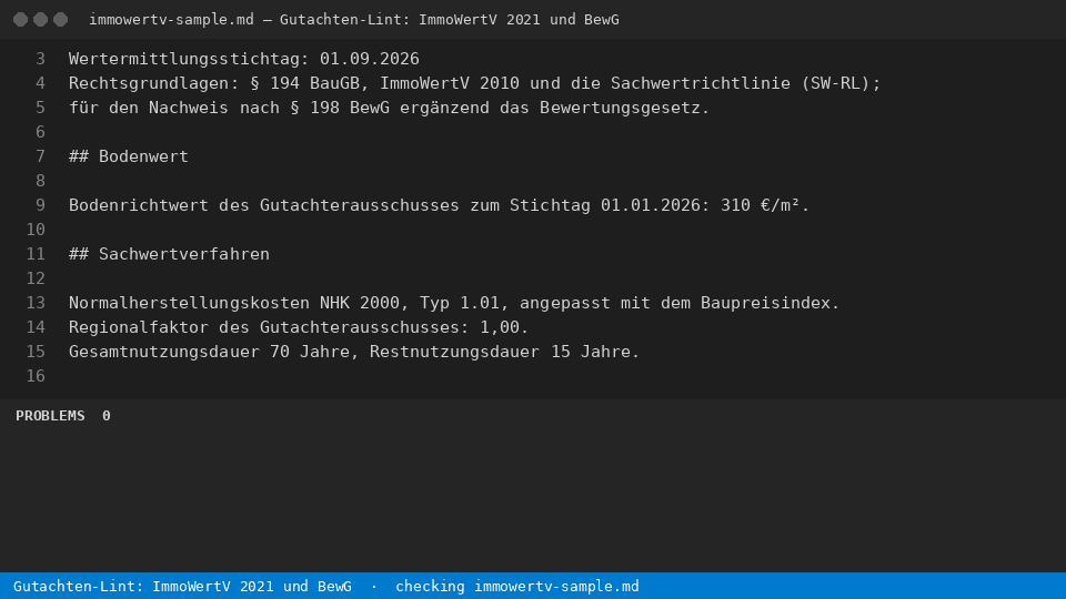 Gutachten-Lint: ImmoWertV 2021 und BewG — finds the line
