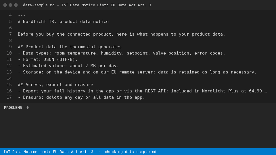 IoT Data Notice Lint: EU Data Act Art. 3 — finds the line