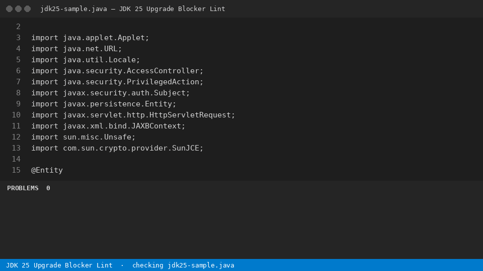 JDK 25 Upgrade Blocker Lint — finds the line