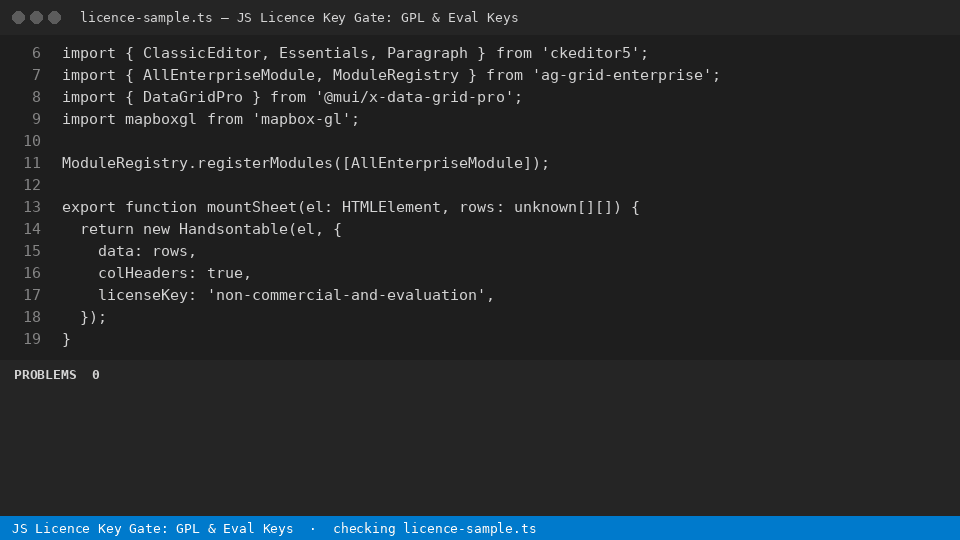 JS Licence Key Gate: GPL & Eval Keys — finds the line