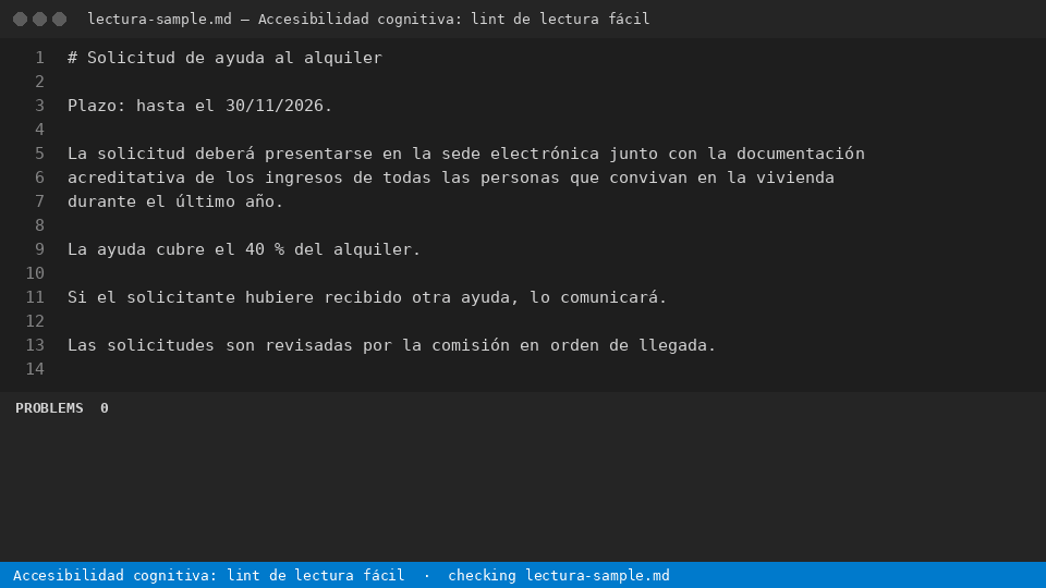 Accesibilidad cognitiva: lint de lectura fácil — finds the line