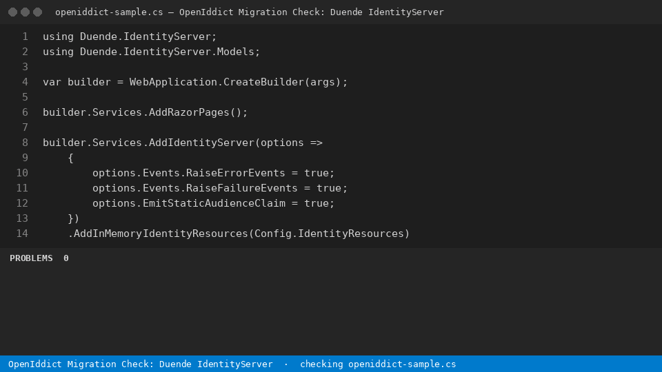 OpenIddict Migration Check: Duende IdentityServer — finds the line
