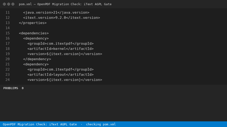 OpenPDF Migration Check: iText AGPL Gate — finds the line