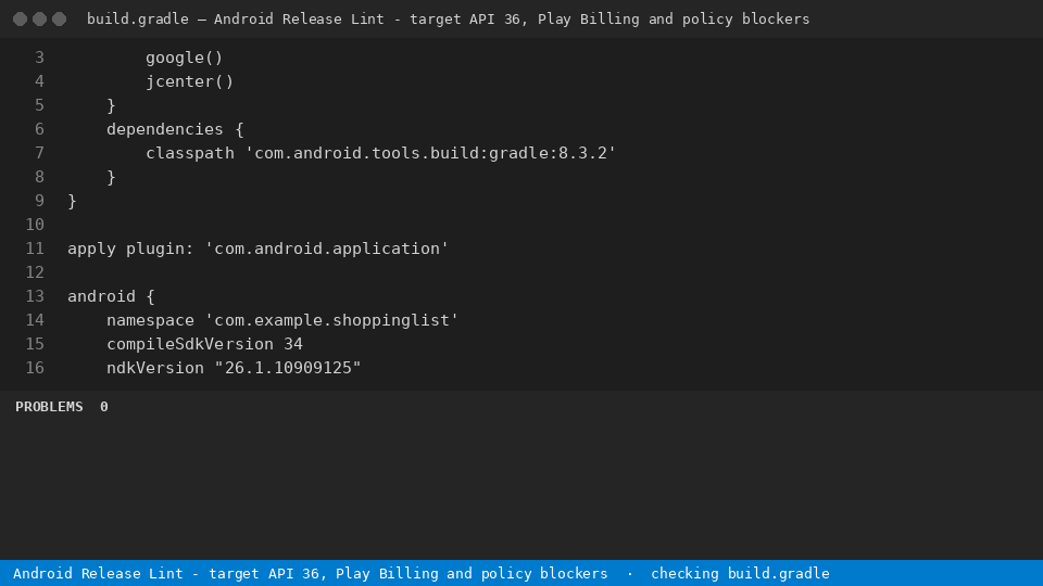 Android Release Lint - target API 36, Play Billing and policy blockers — finds the line