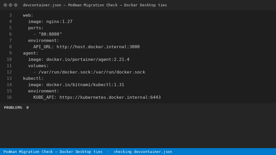 Podman Migration Check — Docker Desktop ties — finds the line
