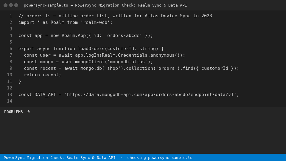 PowerSync Migration Check: Realm Sync & Data API — finds the line