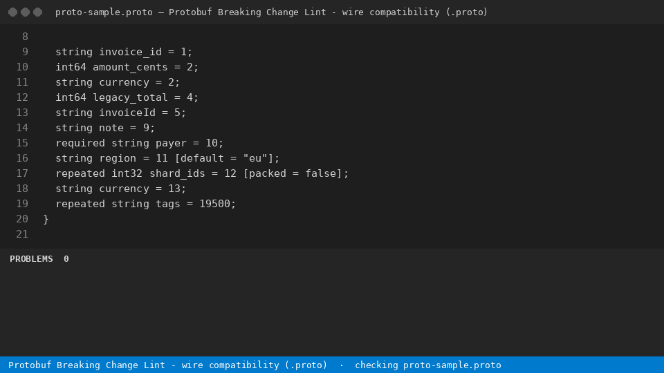 Protobuf Breaking Change Lint - wire compatibility (.proto) — finds the line